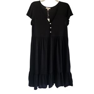 Black Ribbed Quarter Faux Button Babydoll Dress Sz Xl Nwt